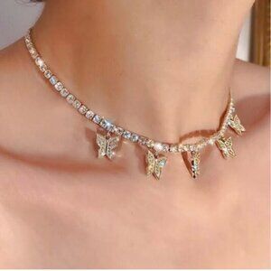New Butterfly Pendant Necklace Rhinestone Chain Crystal